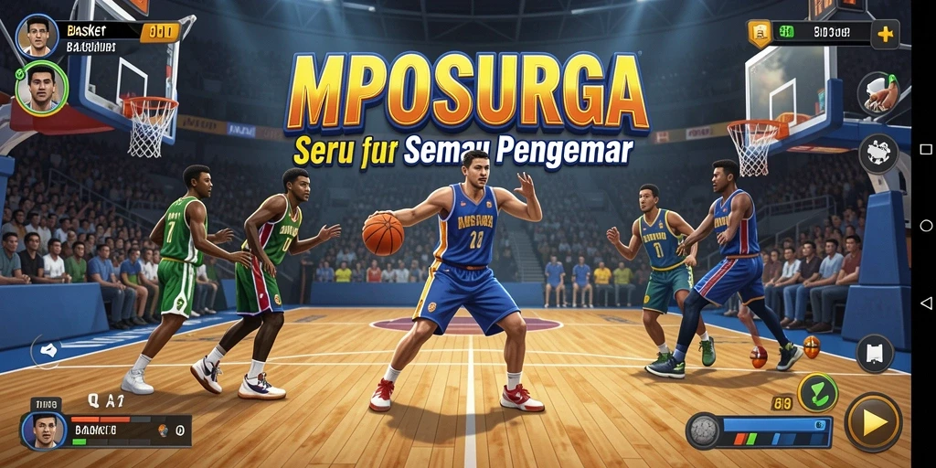 Tampilan antarmuka permainan Basket MPOSURGA yang menarik dan interaktif.