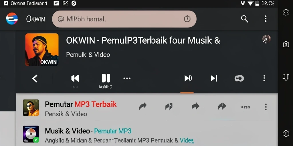 Antarmuka pengguna OKWIN dengan berbagai fitur Pemutar MP3 yang menarik.