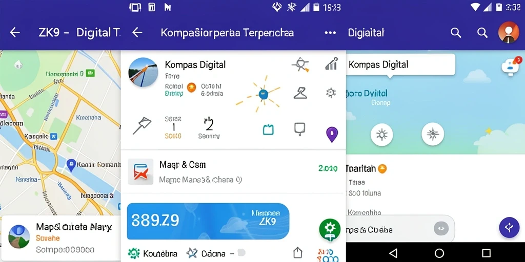 Antarmuka ZK9 yang menampilkan fungsi kompas digital dan peta navigasi.